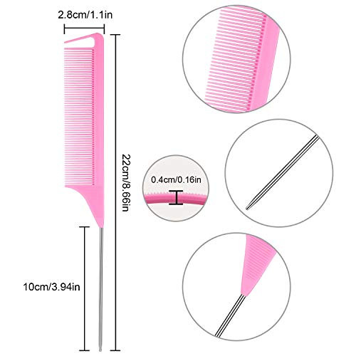 Patelai 30 Pcs Rat Tail Combs Bulk Steel Pin Rat Tail Carbon Fiber Heat Resistant Teasing Combs Fine Tooth Pintail Braid