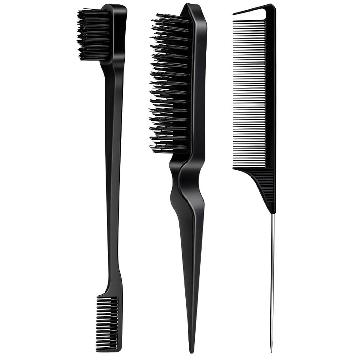 3 Pieces Hair Styling Comb Set Teasing Brush Rat Tail Comb Edge Brush for EdgeBack Brushing Combing Slicking Hair for Wo