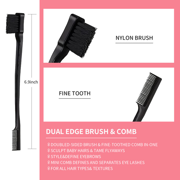 3 Pieces Hair Styling Comb Set Teasing Brush Rat Tail Comb Edge Brush for EdgeBack Brushing Combing Slicking Hair for Wo