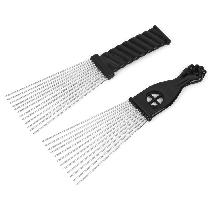Folansy Afro Comb Metal African American Pick Comb Hairdressing Styling Tool 2 Pack Black4 2piece Assortment Wide Teeth