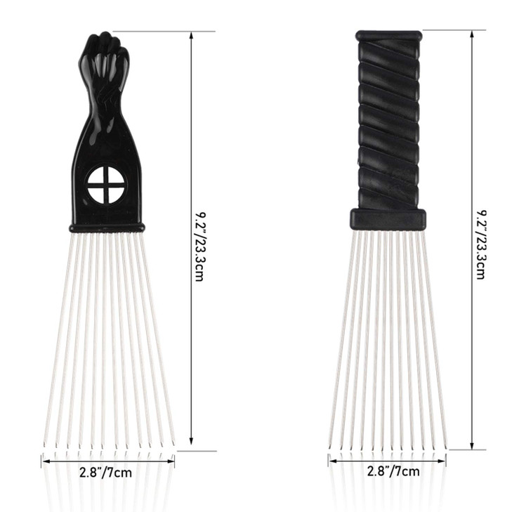 Folansy Afro Comb Metal African American Pick Comb Hairdressing Styling Tool 2 Pack Black4 2piece Assortment Wide Teeth