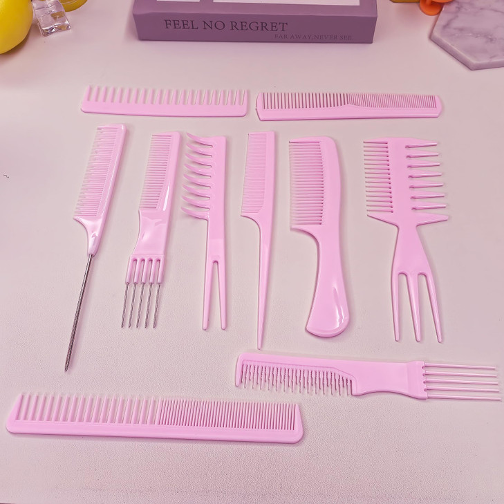 10 Pcs Professional Styling Comb Set Coarse and Fine Toothed Pick Combs for Hairstyling