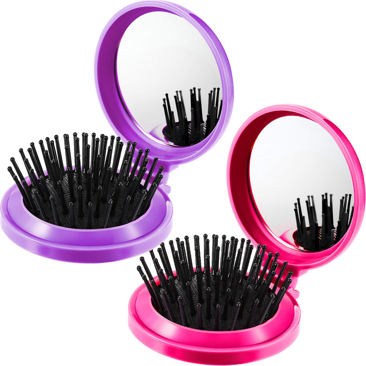 Boao 2 Pack Foldable Travel Mirror Hair Brushes Portable Folding Pocket Hair Brush Mini Comb Compact Travel Size Massage