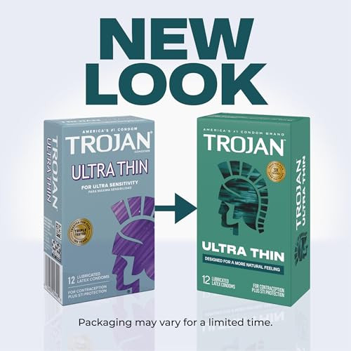 Trojan Ultra Thin Latex Lubricated Condoms for Men, Thin Condoms for a More Natural Feeling, Premium Latex to Help Reduce Risk of Pregnancy and Sexua