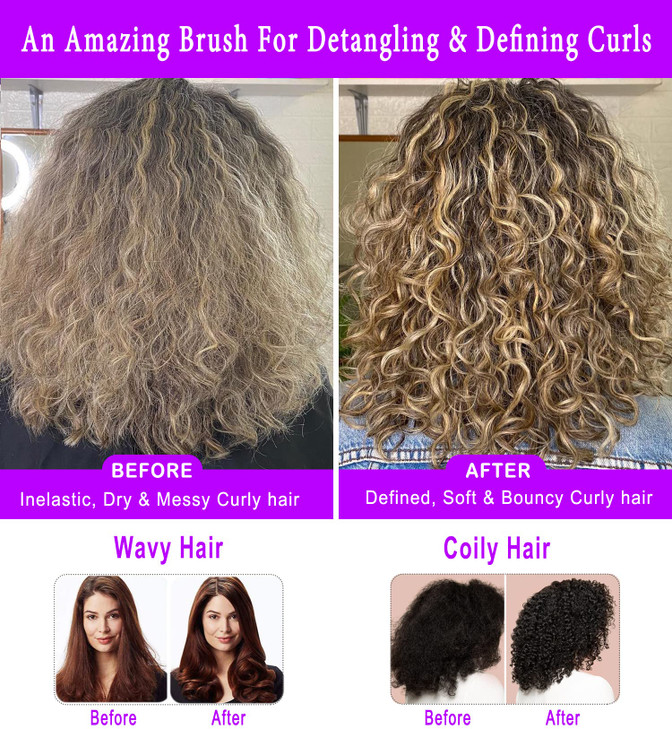 KTKUDY 9 Row Defining Brush for Shaping and Finishing Curls Detangling BlowDrying Brush for Thick Wavy or Coily Hair Pur