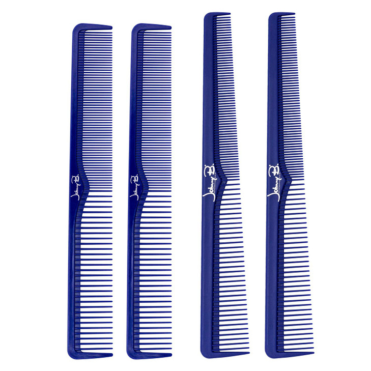 JOHNNY B Professional 4 Pack Carbon Cutting Styling Combs for Barbers AtHome Use Blue
