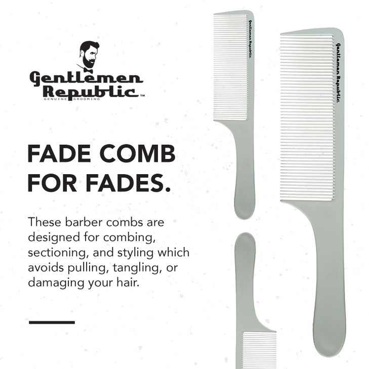 Gentlemen Republic Genuine Grooming Hair Comb for Fades and Mens Haircuts Set of 3pcs Soft Round Tips Strong Teeth with