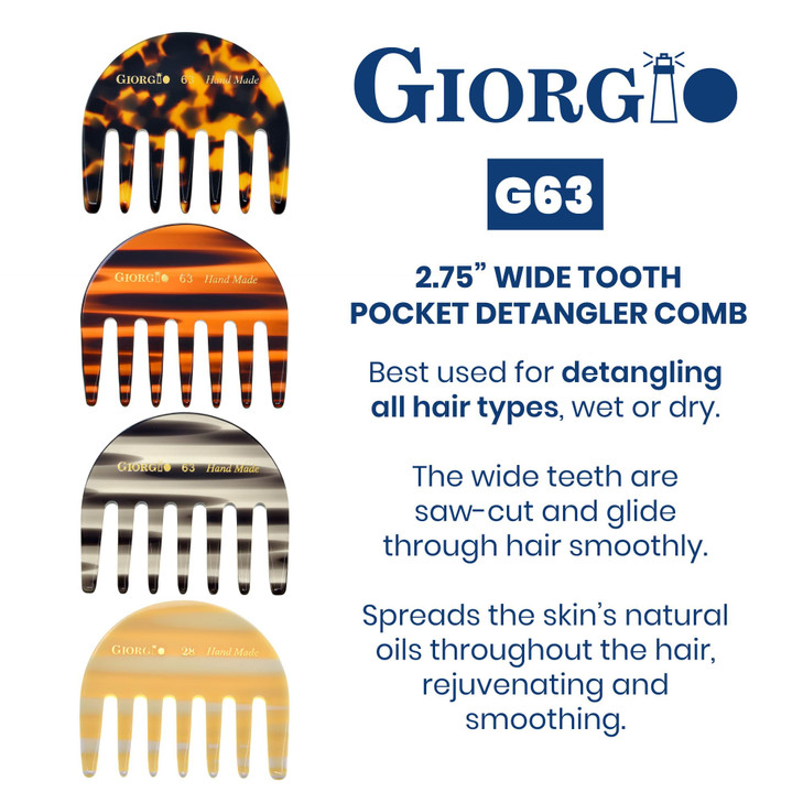 Giorgio G63 Detangling Comb for Women Wide Tooth Pocket and Travel Size for Thick Hair Wet or Dry Everyday Care Handmade