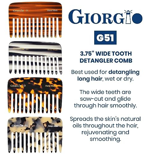 Giorgio G51 Wide Tooth Detangling Combs for Women Wide Teeth Pocket Comb for Thick Curly Wavy Hair Hair Detangler Comb F