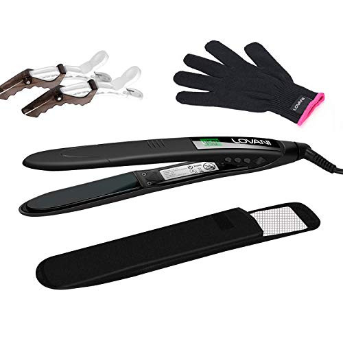 LOVANI Titanium Flat Iron 450F High Heat Hair Straightener with Digital LCD Dual Voltage Auto Shut Off Heat Resistant Ba