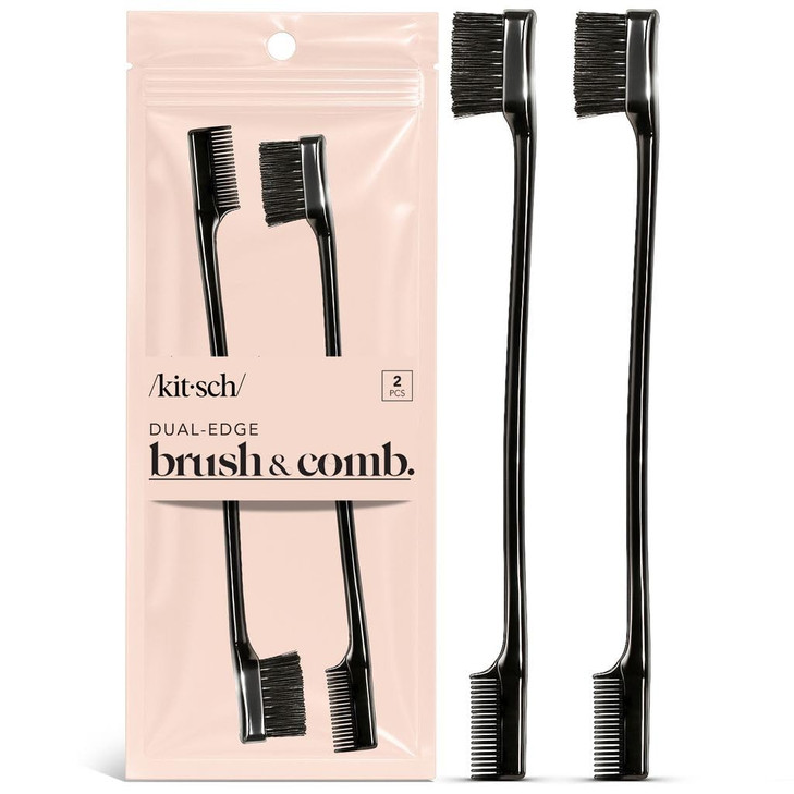 Kitsch Double Sided Edge Control Hair Brushes for Women Edge Brush with Soft Nylon Bristles For Bangs Hairline Eyebrows