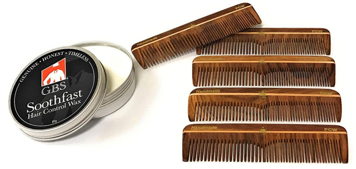GBS Mens 7 Dressing Combs Hair Care Set for Mens Hairstyle Soothfast Control Hair Wax Jar 4 Handmade Coarse Fine Combs F