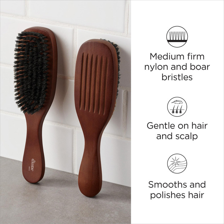 Diane Reinforced Boar Bristle Wave Brush for Men and Barbers Medium Bristles for Thick and Curly Hair Use for Detangling