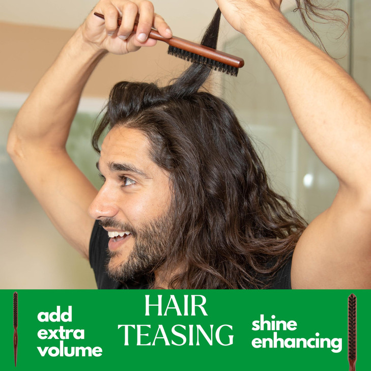 GranNaturals Teasing Boar Bristle Hair Brush for Women Slick Back Comb with Rat Tail Pick for Hair Sectioning Used for E