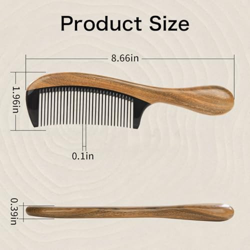 Onedor Handmade Buffalo Horn and Sandalwood Hair Combs AntiStatic Natural Scent Wooden Detangler Fine Tooth