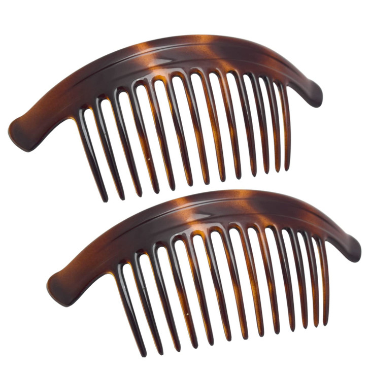 Parcelona French Arch Extra Large Tortoiseshell Hair Comb Pair 13 Teeth Curved Side Combs for Buns Updos Pleats
