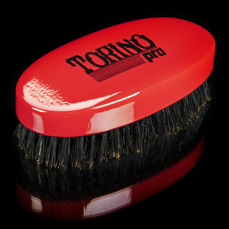 Torino Pro Wave Brush Medium Hard Oval PalmMilitary Bristle Brush 360 Waves Red