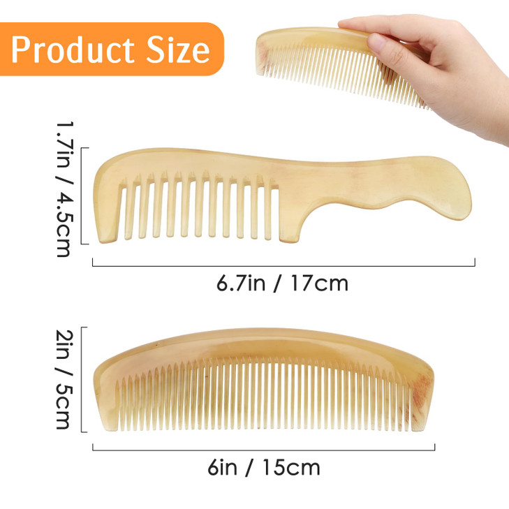 kilofly Genuine No Static Natural Sheep Horn Comb Set of 2 Carrying Pouch