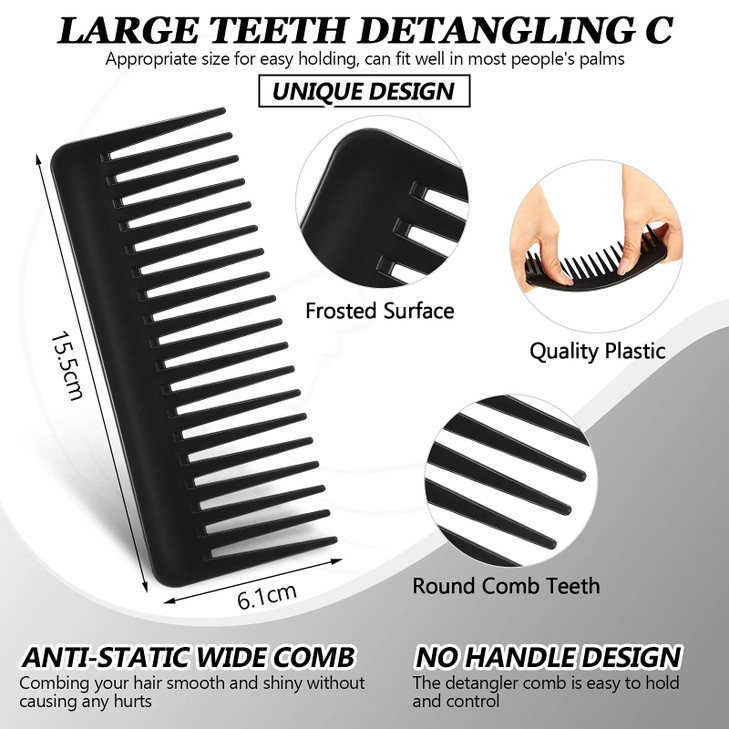 Patelai Wide Tooth Comb Large Hair Detangling Comb for Curly Wet Dry Hair No Handle Detangler AccessoriesBlack