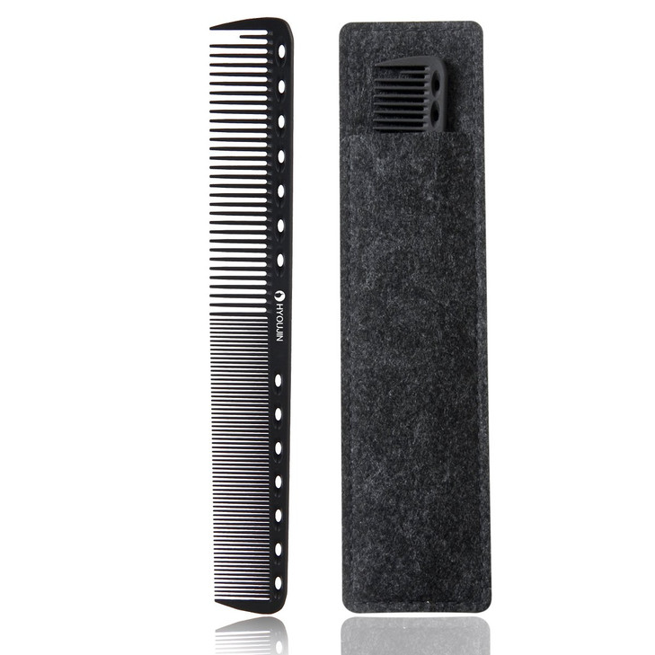 HYOUJIN 605 Black Carbon Fine Cutting Comb 230 Heat Resistant Hairdressing Comb Master Barber Combs with fine tooth14 ho
