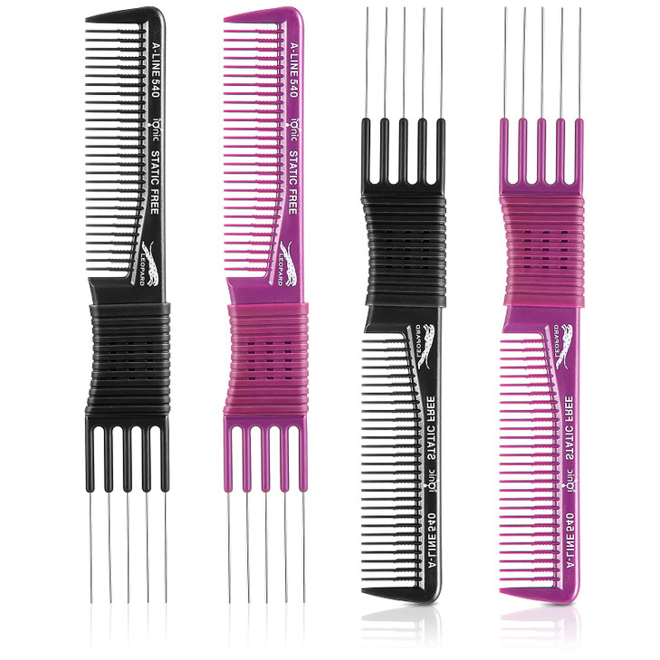 Patelai 4 Pcs Carbon Lift Teasing Comb with Metal Prong Lift Teasing Comb and Hair Pick Salon Fluffing with 5 Stainless