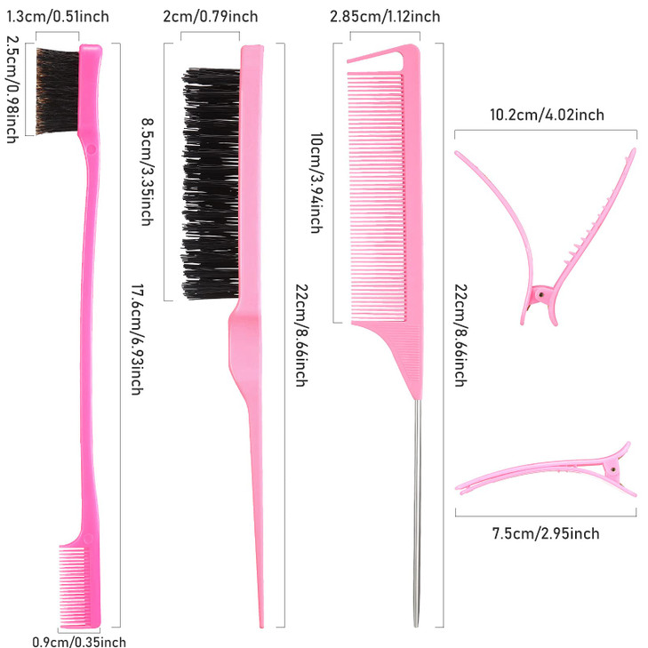 Remerry 12 Pieces Hair Brush Set Nylon Teasing Hair Brushes 3 Row Salon Teasing Brush Double Sided Edge Smooth Comb Groo