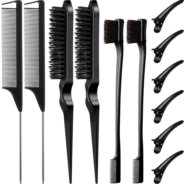 Remerry Hair Brush Set 12 Pieces Nylon Brushes Including 3 Row Salon Teasing Brushes Double Sided Edge Brush Rat Tail Co