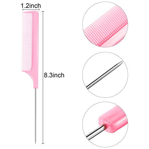 16 Pcs Rat Tail Comb Parting Rattail Comb Foiling Steel Pin Fine Tooth Fiber Heat Resistant Teasing Pintail Combs WomenP