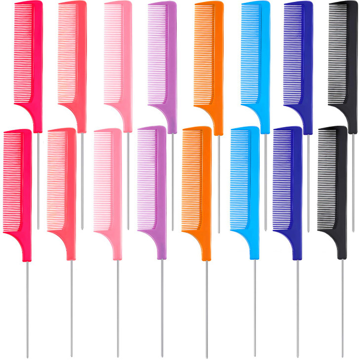 16 Pcs Rat Tail Comb Parting Rattail Comb Foiling Steel Pin Fine Tooth Fiber Heat Resistant Teasing Pintail Combs WomenO
