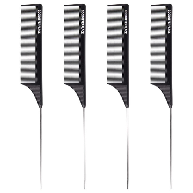 Goodofferplace 4 PCS Rat Tail Combs Parting Rattail Combs Teasing Fine Tooth Comb with Metal Pick for Curly HairDetangli