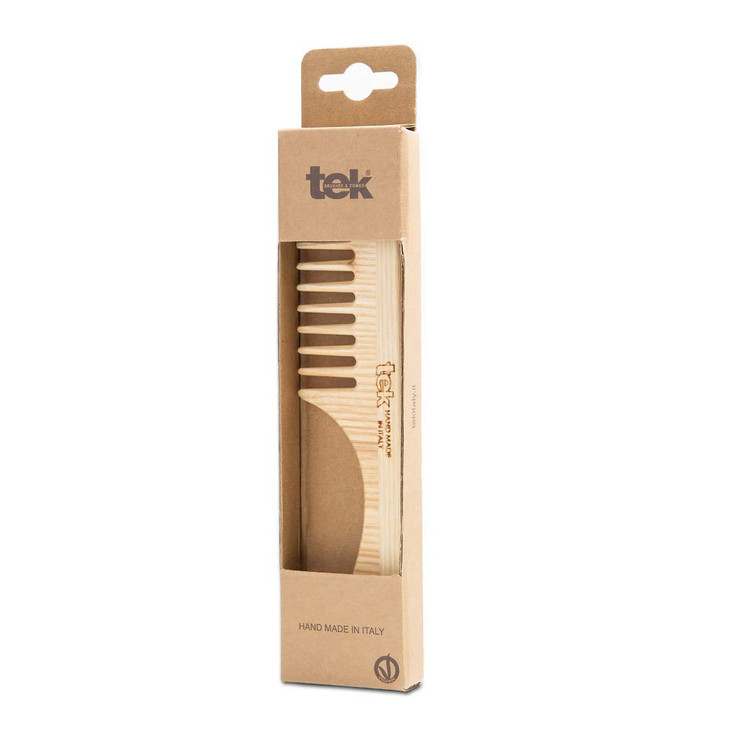 TEK Wooden Hair Comb with Wide Tooth and Natural Ash Wood Handle Ideal for Gently Detangling Normal Wavy or Curly Hair W