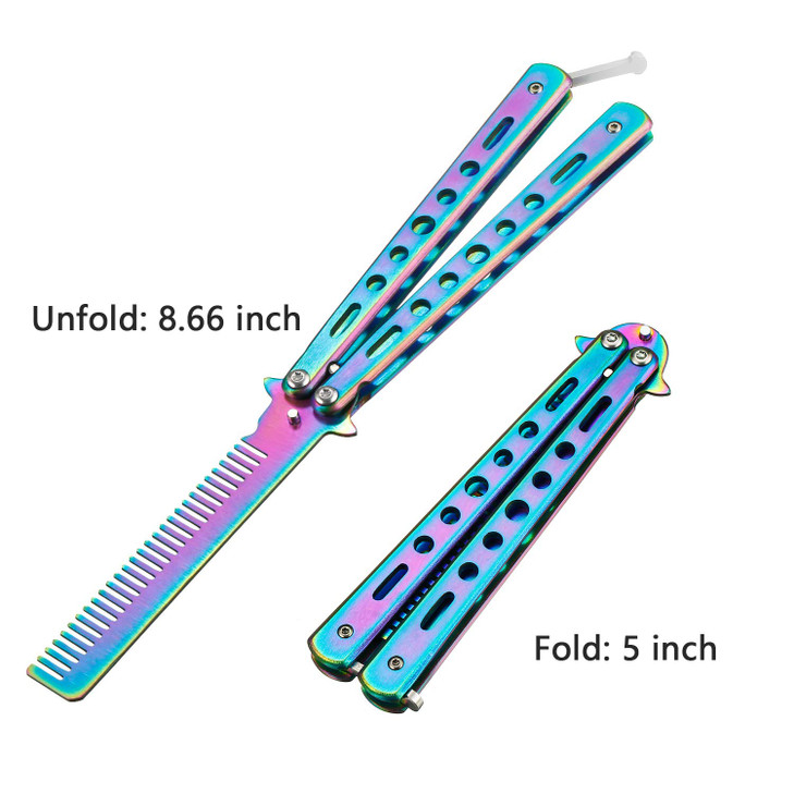 2 Pieces Combs Stainless Steel Folding Practice Combs Hair Styling Tools for Sport Outdoor Use Colorful