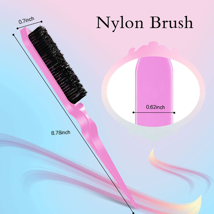 Geiserailie 3 Pcs Slick Back Hair Brush Set Bristle Brush Edge Control Teasing Comb for Women Black HairLight Pink
