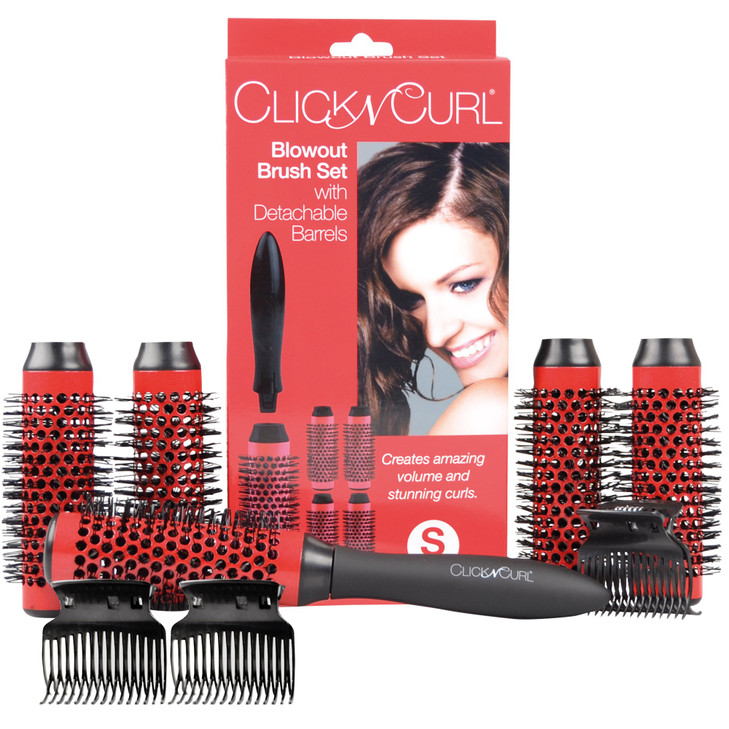 Click n Curl Blowout Brush Set of 5 Barrels Universal Handle Round Brush Set for Blowouts Hairstyling Beauty Tools Small