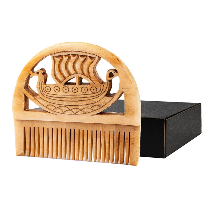 Norse Tradesman Authentic Viking Bone Comb for Beard and Hair Pocket Sized HandCarved Norse Longship Design