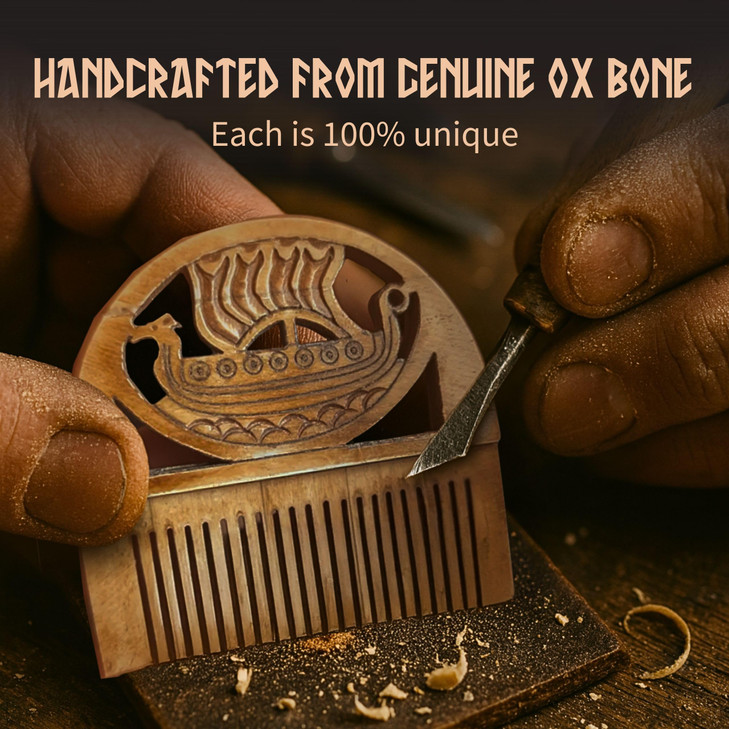 Norse Tradesman Authentic Viking Bone Comb for Beard and Hair Pocket Sized HandCarved Norse Longship Design