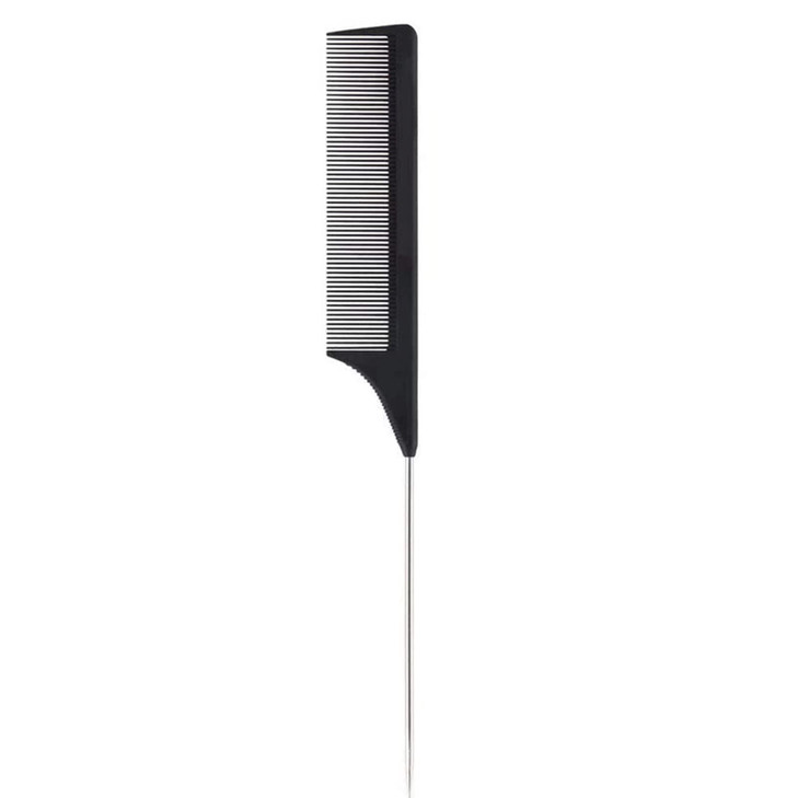 1 Pack Professional Carbon Steel Tail Combs Heat Resistant with Metal Pick Anti Static Black Styling Tail Hair Comb Fine