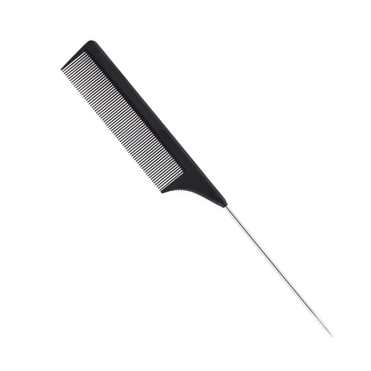 1 Pack Professional Carbon Steel Tail Combs Heat Resistant with Metal Pick Anti Static Black Styling Tail Hair Comb Fine