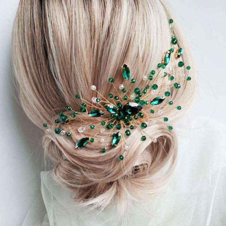 Kercisbeauty Boho Crystal Hair Comb for Women Wedding Bridal Headpiece Prom Hair Accessories Green