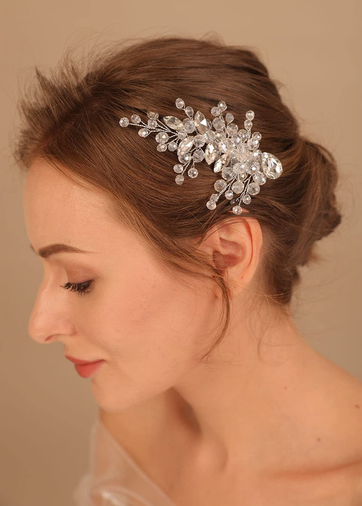 Denifery Blue Crystal Bride Wedding Hair Comb Silver Crystal Hair Comb Clip Bridal Hair Accessories Rhinestone Hair Clip