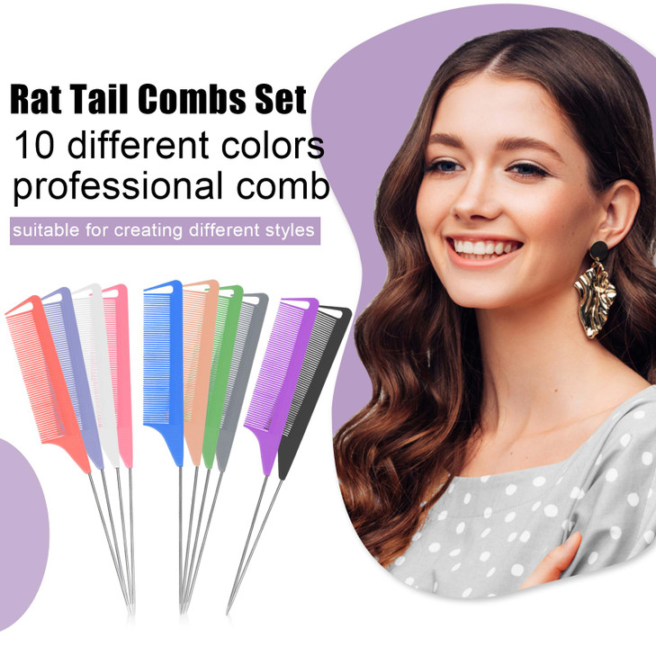 10 PCS Rat Tail Combs Set Hair Teasing Fine Tooth Comb for Women Girls Parting Comb for Braiding Hair Styling Tools Appl