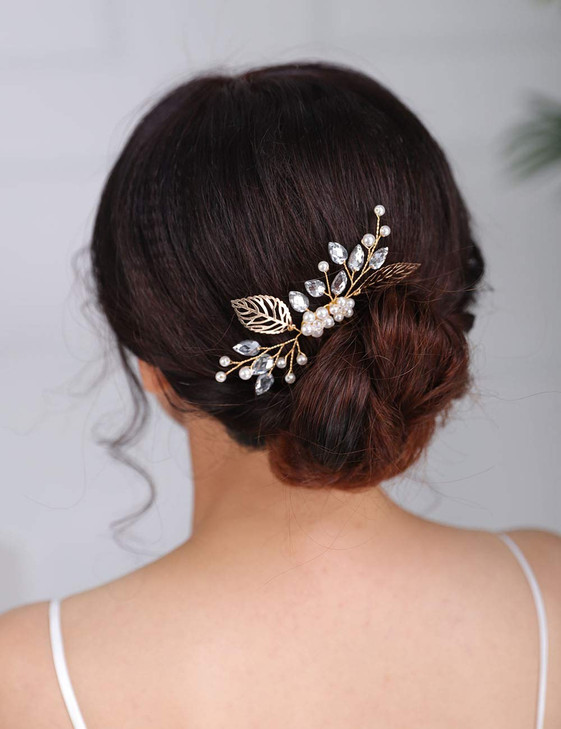 Denifery Gold Small Bridal Hair Comb Clip Pin Rhinestone Pearl Wedding Hair Accessories for Bride Bridesmaid