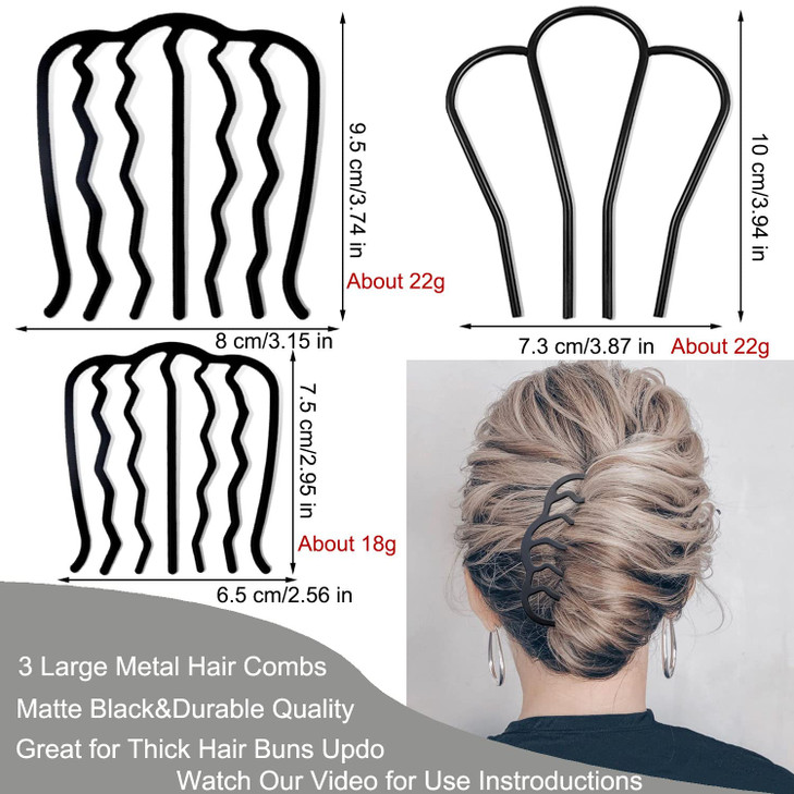 7 Pcs Metal Hair Side Combs Hair Fork Clip Teeth Hair Pin Stick for Updo Bun U Shape Hair Combs for Vintage Hairstyle Ha