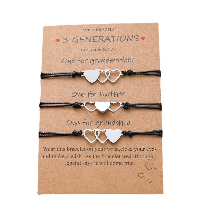 YALLNASL Mothers Day Birthday Gifts for Grandma Mom Daughter Matching Heart Bracelets for 3 Generations Bracelet Set for