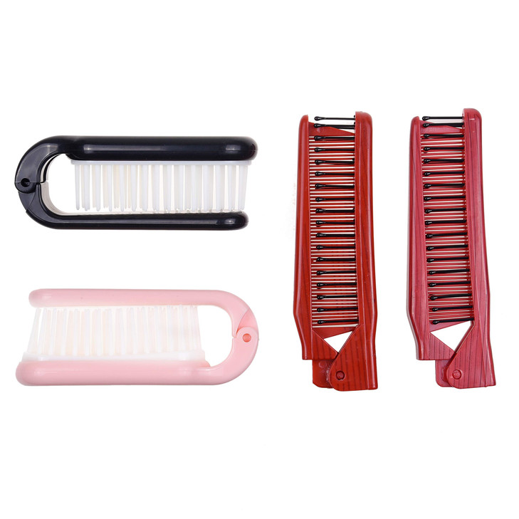 Kare Kind 4x Foldable Hairbrush and Comb PocketSized Grooming Tool for Travel Fine and Wide Tooth AntiStatic Comb and Br