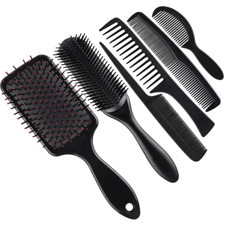 SIQUK 6 Pieces Hair Brush Comb Set Paddle Brush Detangle Hair Brush and Black Combs for Men and Women Wet Dry Curly and