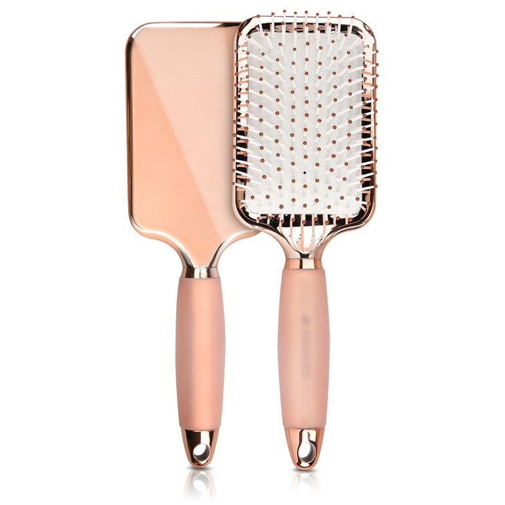 Navaris Paddle Brush Large Detangling Styling Hairbrush for All Hair Types with Conforming Comfort Gel Handle Metallic R