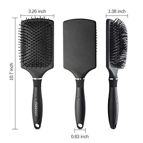 FIXBODY Paddle Brush with A Large Cushion Smoothing Detangling Brush for Long Thick Hair Both Wet Dry Black Mate