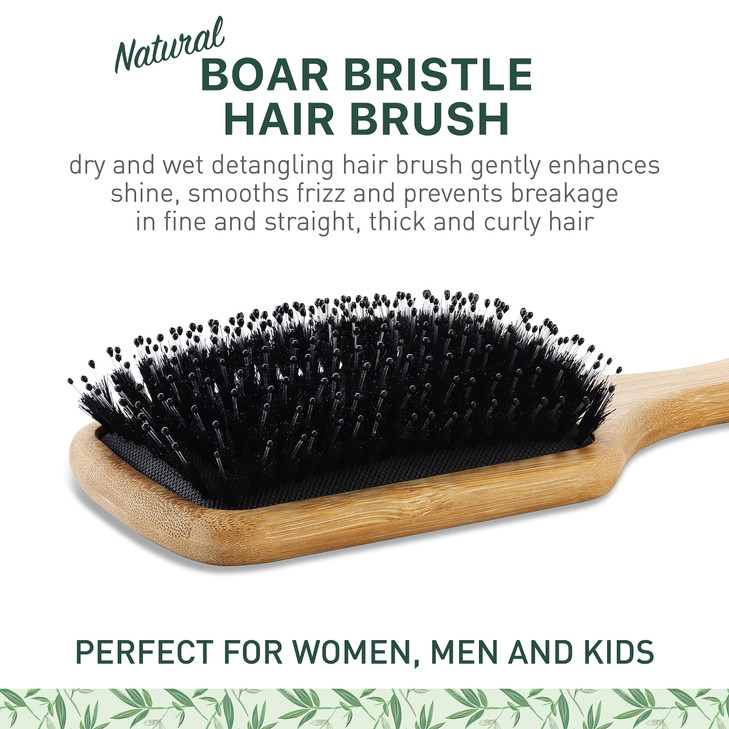 Natural Boar Bristle Hair Brush for Women Men Kids Dry and Wet Detangling Hair Brush Gently Enhances Shine Smooths Frizz