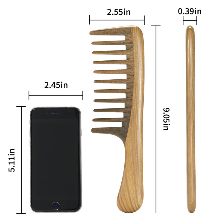 BESTOOL Wide Tooth Comb Extra Large Natural Sandalwood Wide Tooth Comb Detangler for Curly Long Thick Wet or Dry Hair An